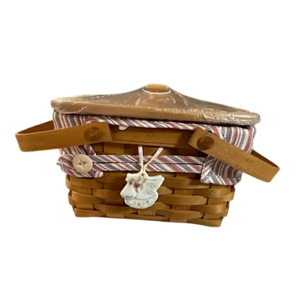 Longerberger Classic Little Market Basket Striped Liner 2005 Tie On Protector